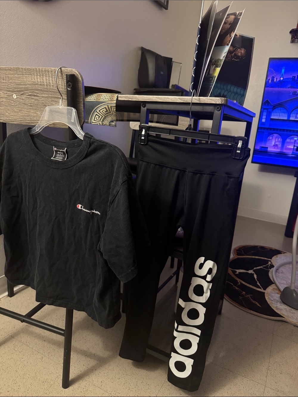 Bundle of vintage black Champion cropped t-shirt and Adidas Capri Legging